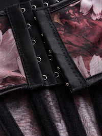 Mesh Floral Print Steel Ring Boning Corset Short Strapless Vest Underwear Sexy Spaghetti Straps Slimming - Modestly Vogue 