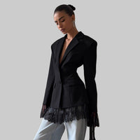 Women’s Black Lace Stitching Long Sleeve Office Blazer