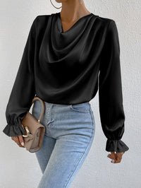Women’s Ruffle Sleeve Satin Shirt – Elegant Long Sleeve Blouse - Modestly Vogue 