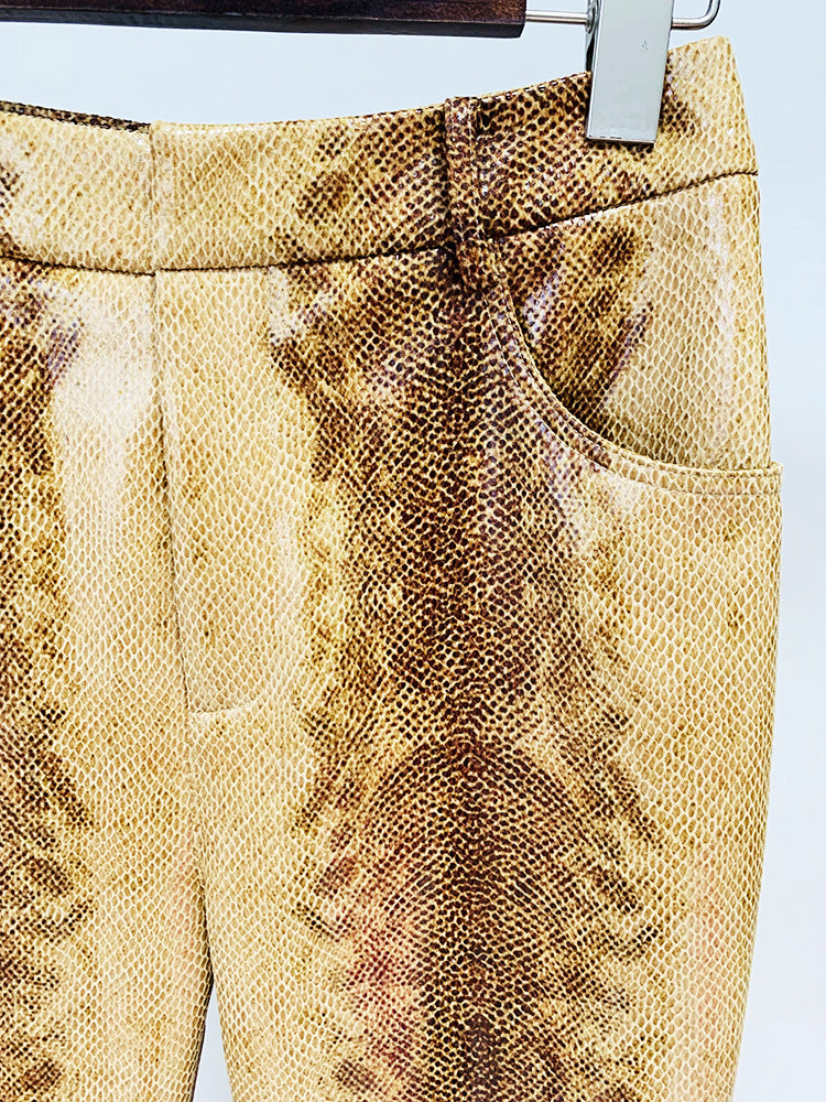 Snakeskin Leather Jacket & Flared Pants | Bold Co-Ord Set - Modestly Vogue 