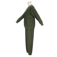 Spring Autumn Winter Women round Neck Long Sleeved Trousers Solid Color Casual Set - Modestly Vogue 