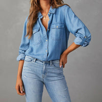 Denim Shirt Autumn Casual Collared Single Breasted Women Long Sleeved Denim - Modestly Vogue 