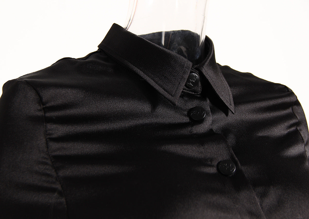 Dark Asymmetric Ruched Two Piece Outfit – Cropped Fall Set - Modestly Vogue 