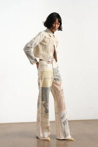 Retro Loose Print Wide Leg Straight Mop Denim Trousers Jeans