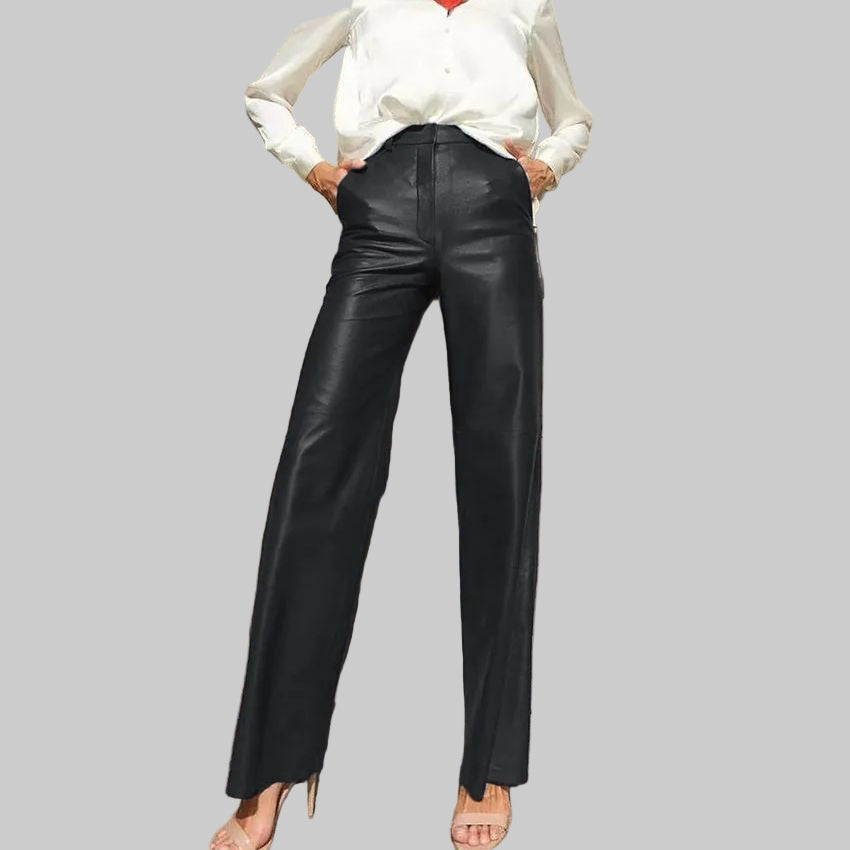 Women’s Spring Faux Leather High Waist Hip Lifting Straight Pants