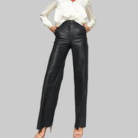 Women’s Spring Faux Leather High Waist Hip Lifting Straight Pants