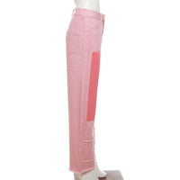 Contrast Color High Waist Loose Casual Jeans Pants - Modestly Vogue 