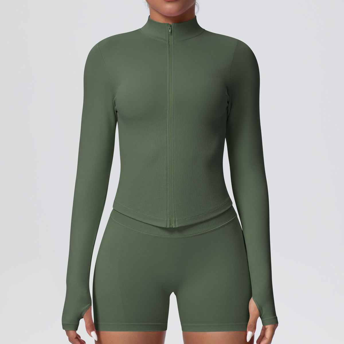 Stand Collar Knitted Long Sleeve Zipper Yoga Jacket - Modestly Vogue 