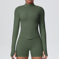 Stand Collar Knitted Long Sleeve Zipper Yoga Jacket - Modestly Vogue 