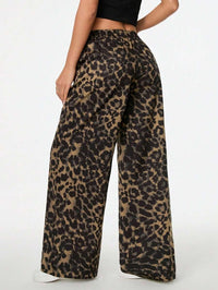 Women’s Winter Leopard Print Wide Leg Trousers – Casual Loose Fit