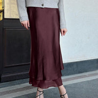 Women Clothing Satin Skirt Women Spring Summer Patchwork Mesh Double Layer Design Sheath - Modestly Vogue 