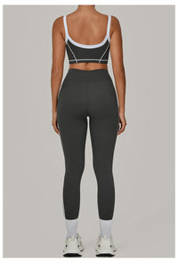 Autumn Sand Color Contrast Patchwork Yoga Suit Skinny Slimming Outdoor Sports Running Fitness Two Piece Sets