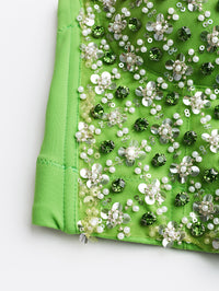 Green Beaded Rhinestone Corset Bustier Top - Modestly Vogue 