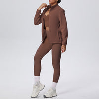 High Waist Seamless Yoga Pants with  Sports Long Sleeve Zipper Fleece Padded Coat - Modestly Vogue 