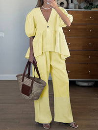 Vacation Short Sleeved T shirt Straight through Long Pants Women Clothing Summer - Modestly Vogue 