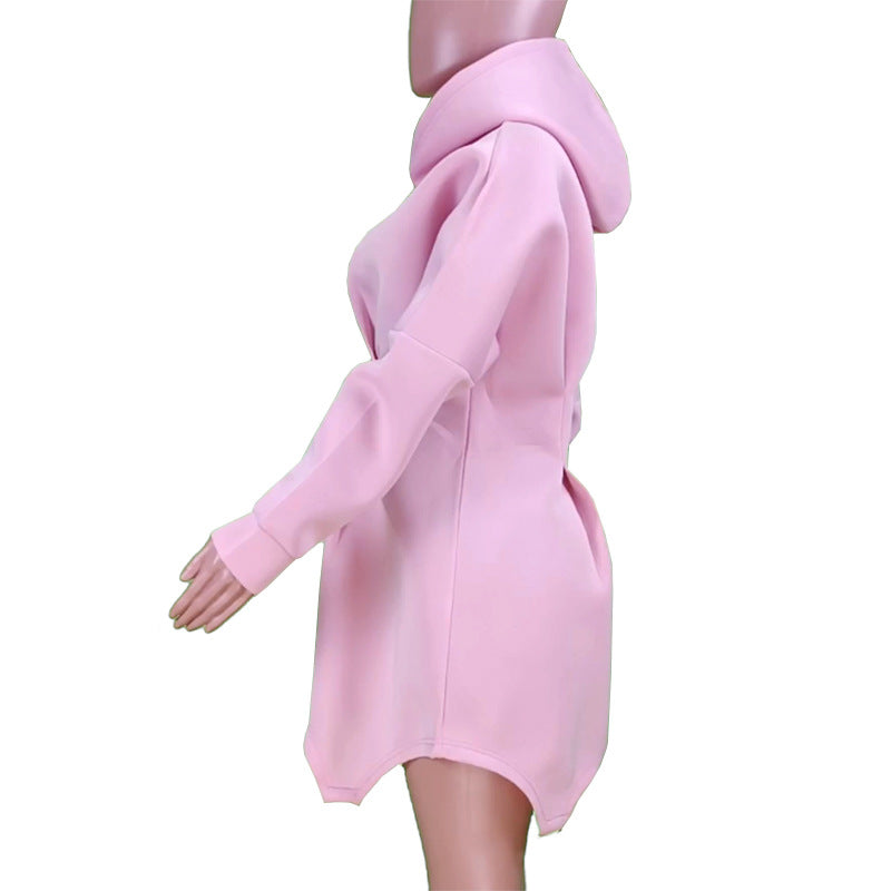Pastel Autumn Winter Women Clothing Solid Color Casual Loose Long Sleeve Hooded Dress - Modestly Vogue 
