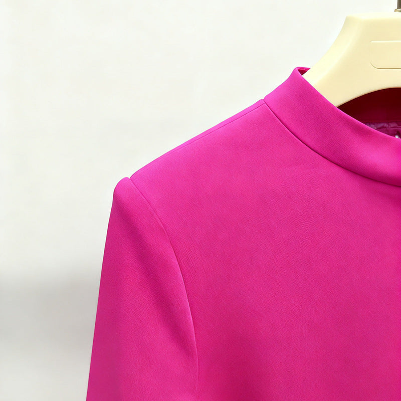 Pink High Neck Collar Cuff Large Floral Maxi Formal Dress - Modestly Vogue 