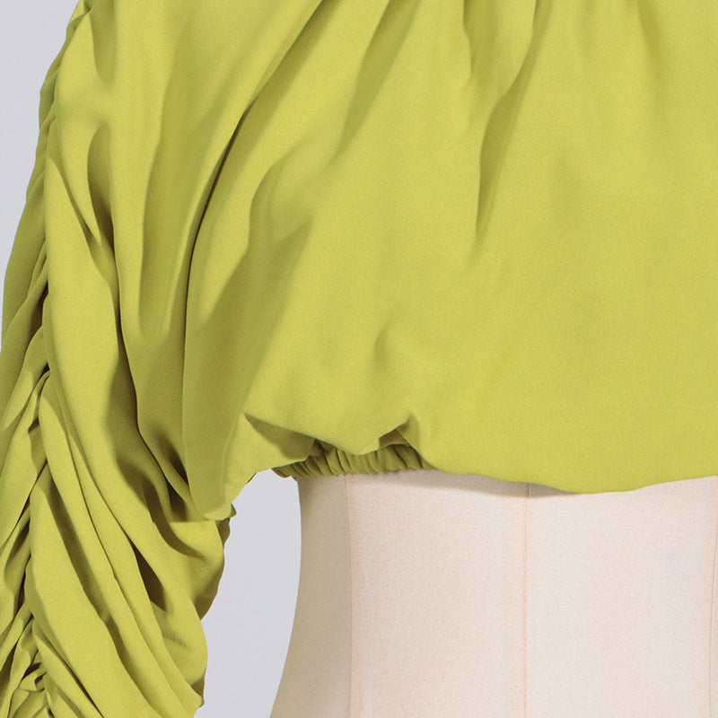 Lantern Sleeve Tied Top High Waist Drooping Skirt Two Piece Clothing - Modestly Vogue 