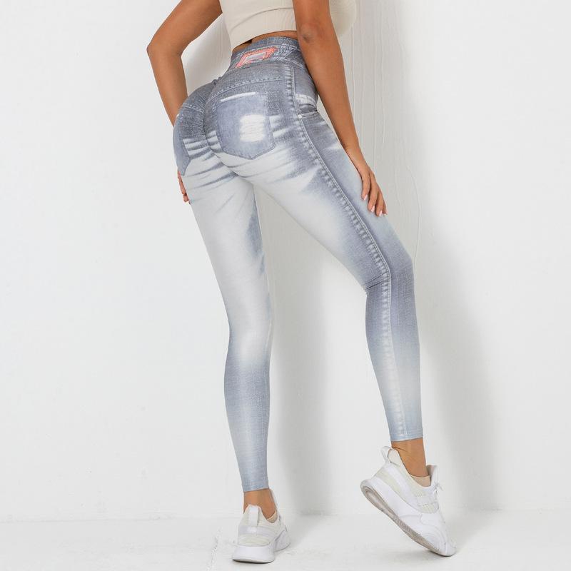 Digital Printing Denim Blue Yoga Pants Sports Leggings - Modestly Vogue 