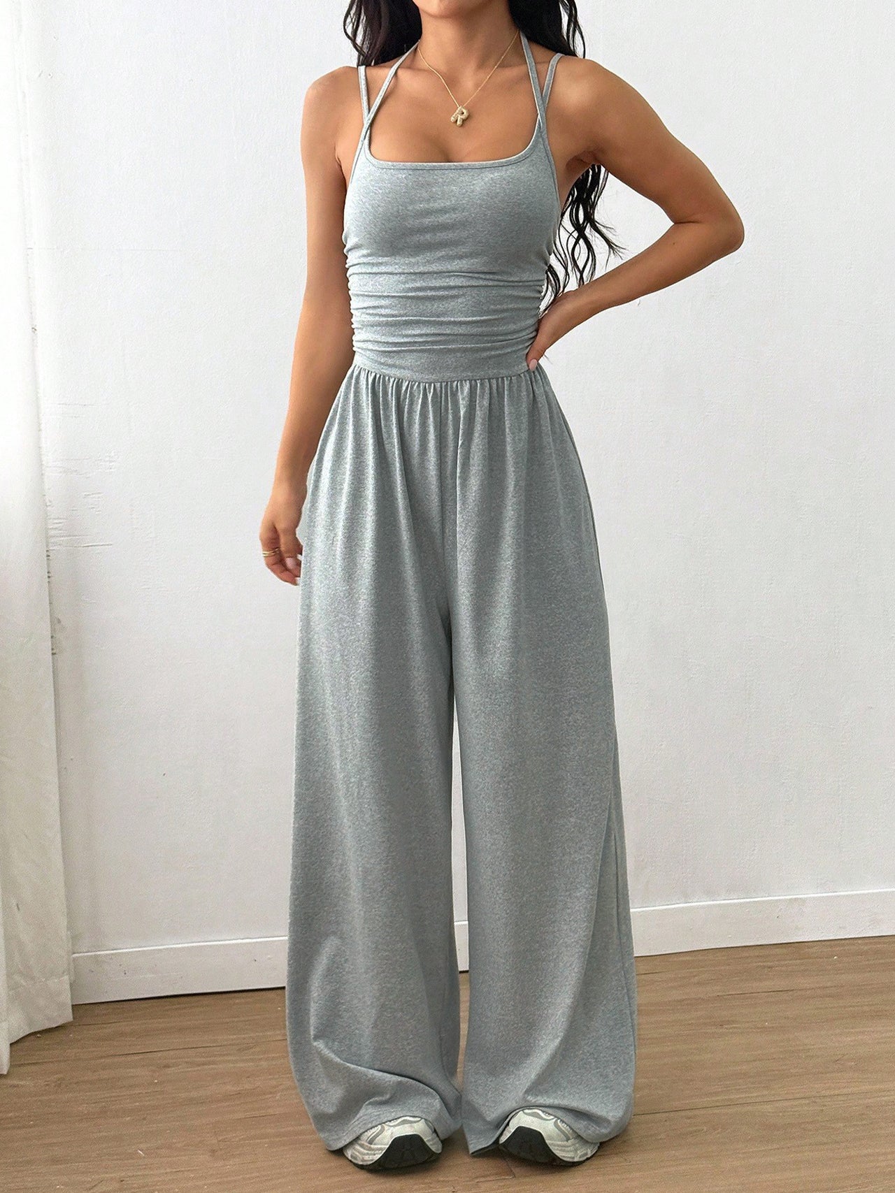 Suspender Women Casual Summer Wide Leg Loose Wrapped Chest Nipped Waist Jumpsuit - Modestly Vogue 