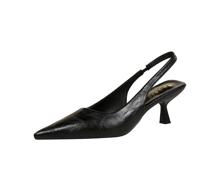 Kitten Heel Slingback PU Leather Closed Toe Heels Sandals Shoes - Modestly Vogue 