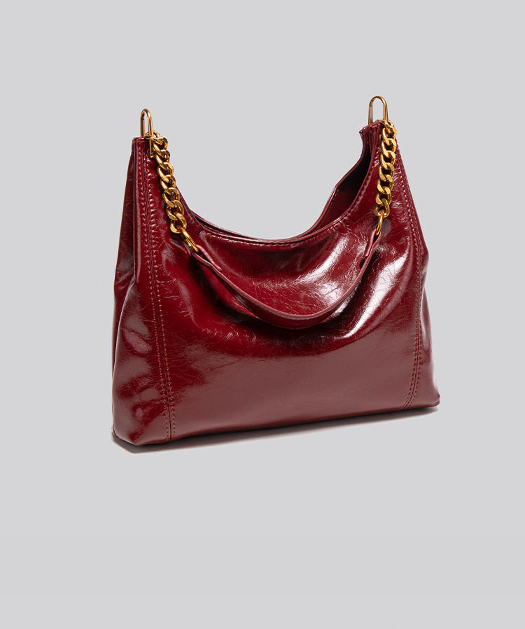 High-End Oil Wax Leather Crossbody Tote – Large Capacity One Shoulder Bag