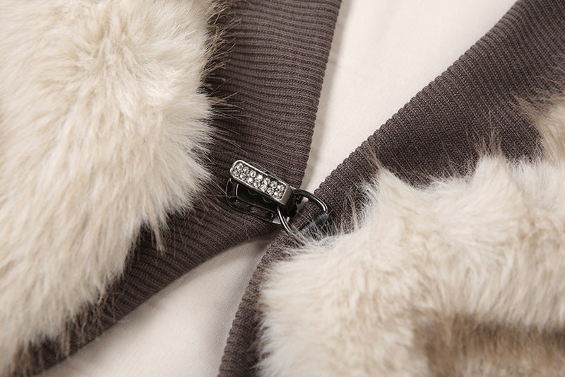 Cropped Fur Trim Sweater Jacket - Modestly Vogue 