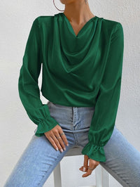 Women’s Ruffle Sleeve Satin Shirt – Elegant Long Sleeve Blouse - Modestly Vogue 