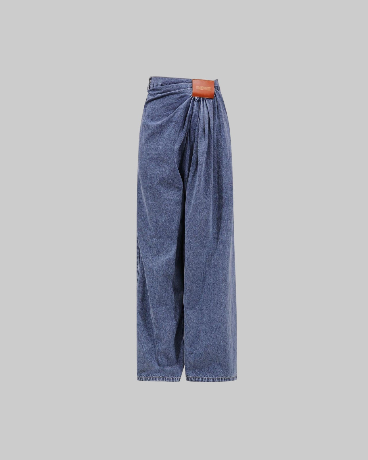 Blue Denim High Waist Ruched Wide Leg Jeans