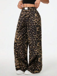 Women’s Winter Leopard Print Wide Leg Trousers – Casual Loose Fit