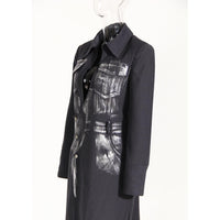 Black Niche Design Trench Coat Women Handmade Metal Silver Brush Color Rock Artist Super Long Blazer - Modestly Vogue 