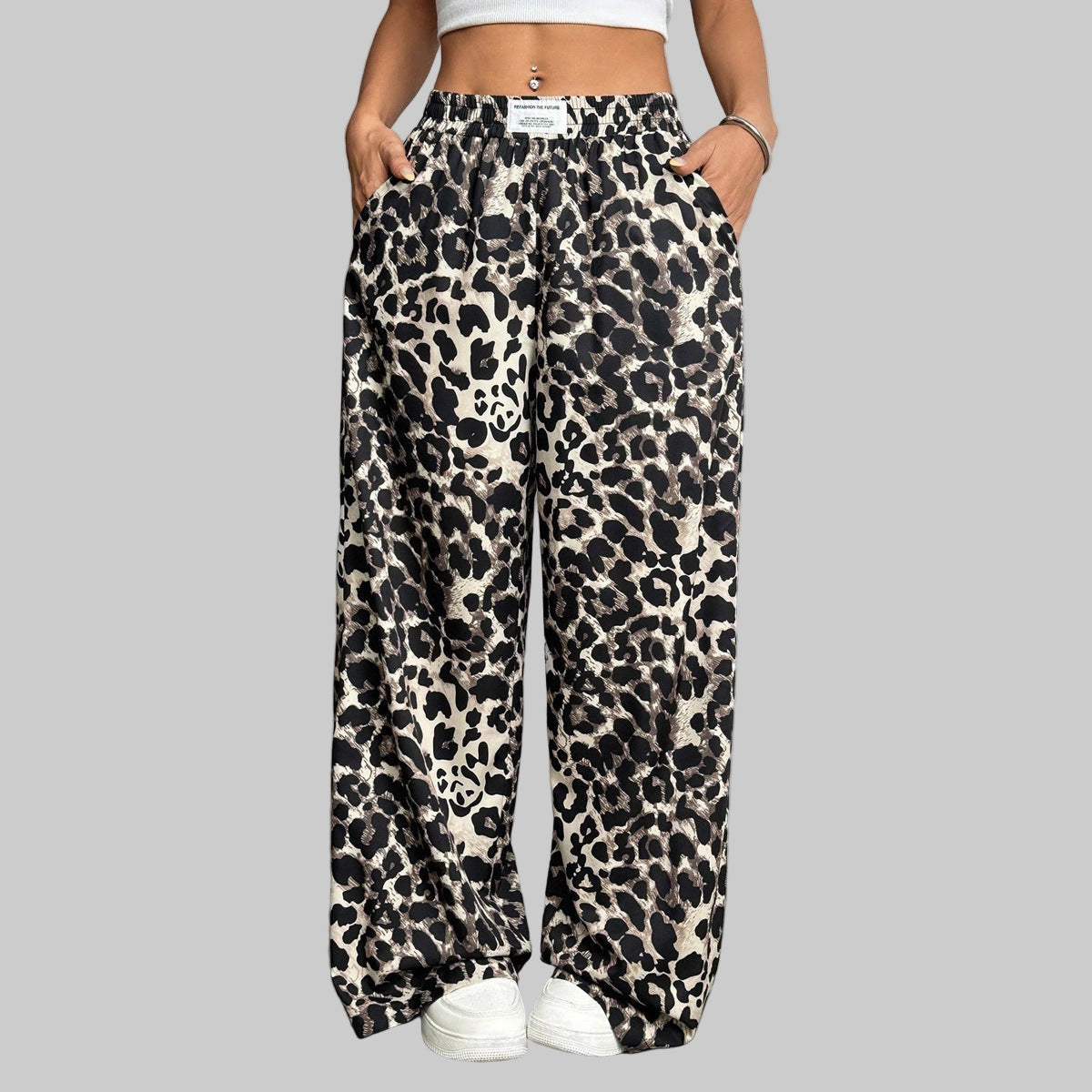 Women’s Winter Leopard Print Wide Leg Trousers – Casual Loose Fit