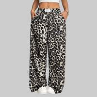 Women’s Winter Leopard Print Wide Leg Trousers – Casual Loose Fit