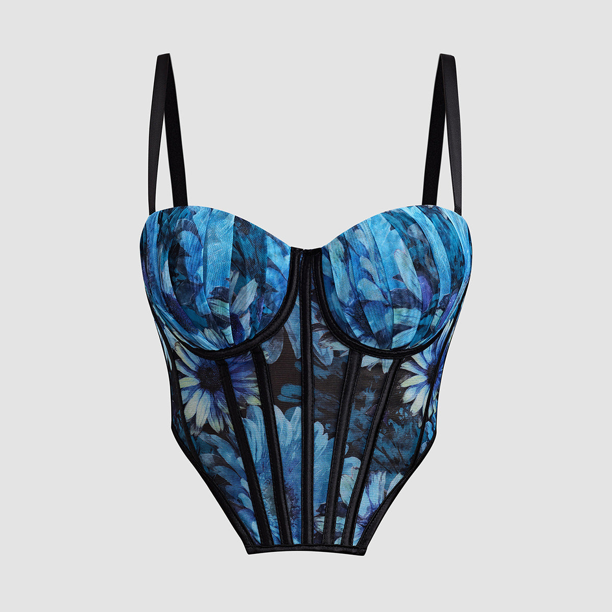 Mesh Floral Print Steel Ring Boning Corset Short Strapless Vest Underwear Sexy Spaghetti Straps Slimming - Modestly Vogue 