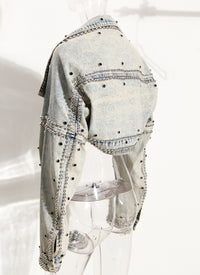 Blue Shawl Denim Coat Women Spring Short Jacket Loose Long Sleeve Heavy Industry Rivet Thin Denim Top - Modestly Vogue 