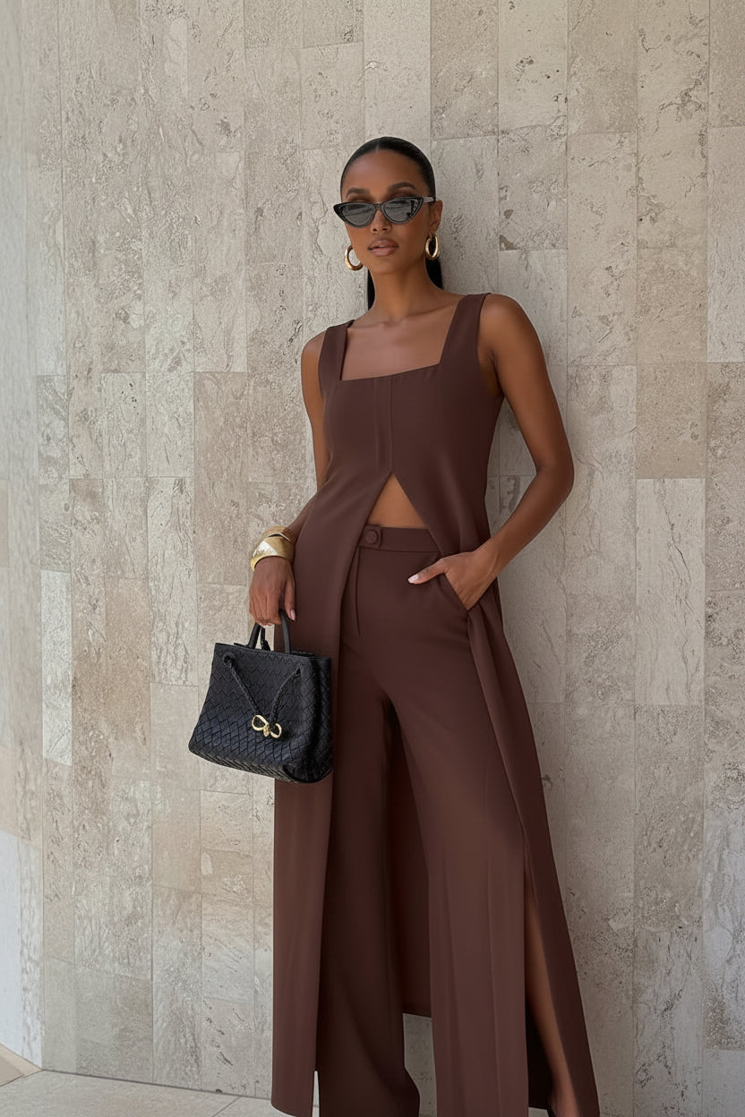 Layered Wide-Leg Pant Set - Modestly Vogue 