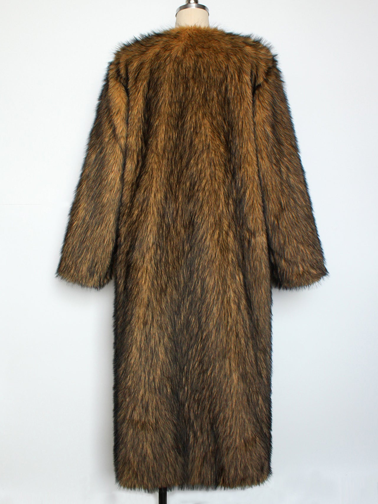 Collarless Faux Fur Coat Long Plush Coat - Modestly Vogue 