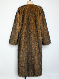 Collarless Faux Fur Coat Long Plush Coat - Modestly Vogue 