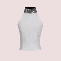Halter Knitted Sequin Collar High Neck Tank Top - Modestly Vogue 