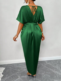 Women Clothing Early Autumn Satin Dress Ball Gown Satin Waist Tight Maxi Dress - Modestly Vogue 