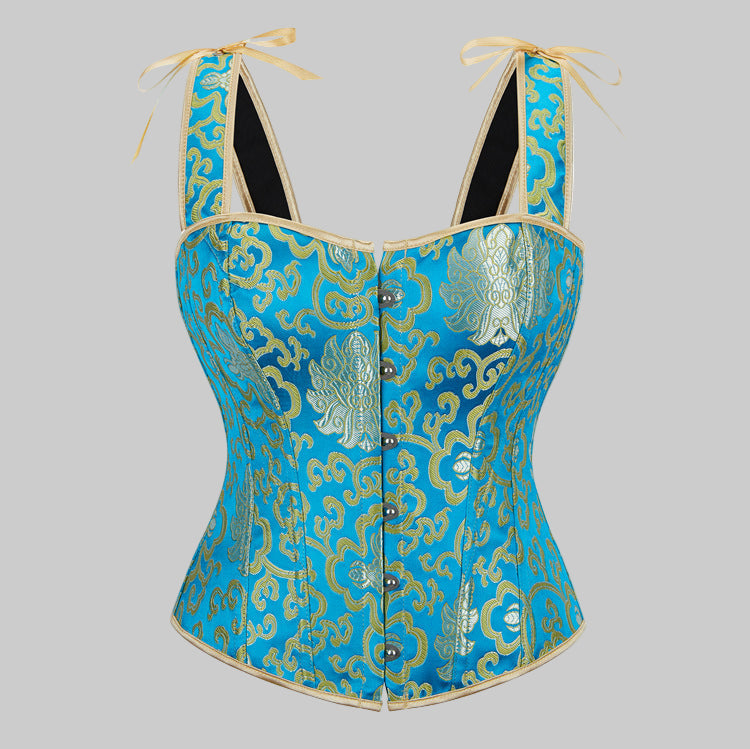 Blue Bronzed Color Tie Back Corset Bustier Top - Modestly Vogue 