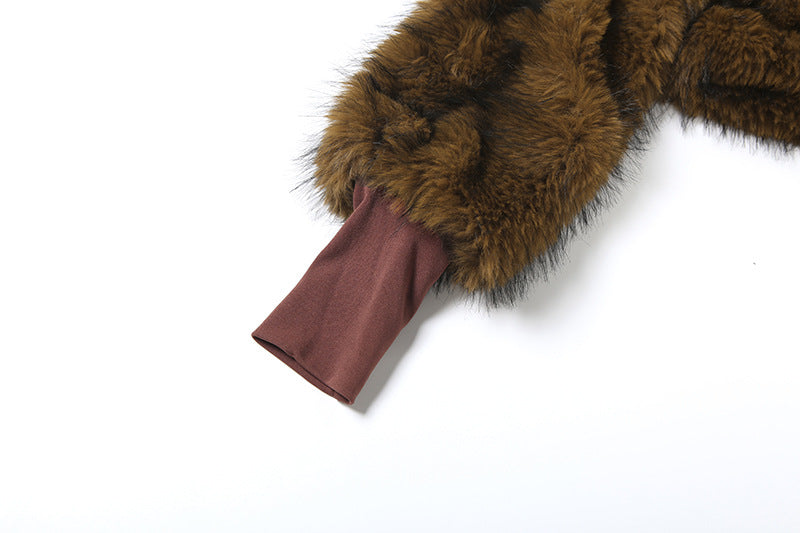 Brown Fur Cropped Of The Shoulder Loose Comfortable Plush Top - Modestly Vogue 