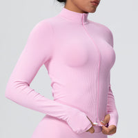 Stand Collar Knitted Long Sleeve Zipper Yoga Jacket - Modestly Vogue 