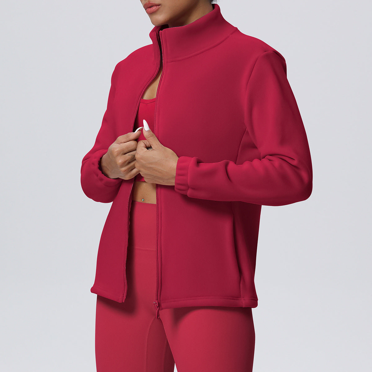 High Collar Warm Fleece Lined Zipped Sports Coat Loose Yoga Clothes Casual All Matching Women