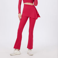 Two-Piece Yoga Set | High-Waist Pleated Bell Bottom Pants And Detachable Skirt - Modestly Vogue 