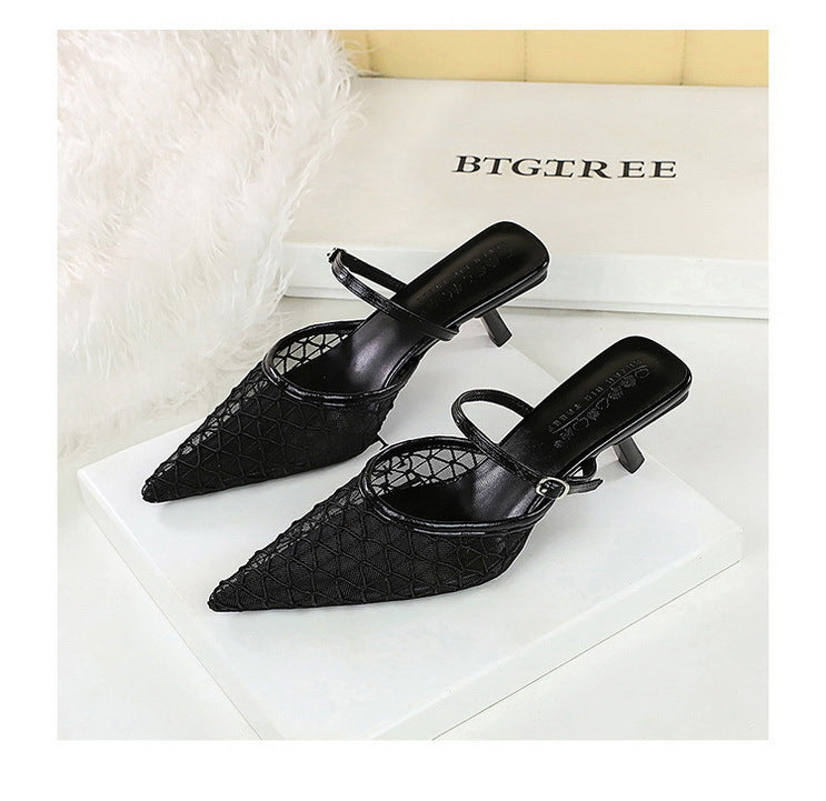 Mesh Lace Pointed Toe Stiletto Sandals Shoes Heels