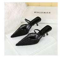 Mesh Lace Pointed Toe Stiletto Sandals Shoes Heels