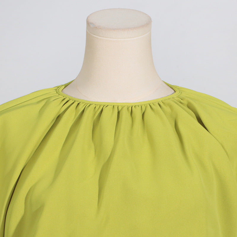 Lantern Sleeve Tied Top High Waist Drooping Skirt Two Piece Clothing - Modestly Vogue 