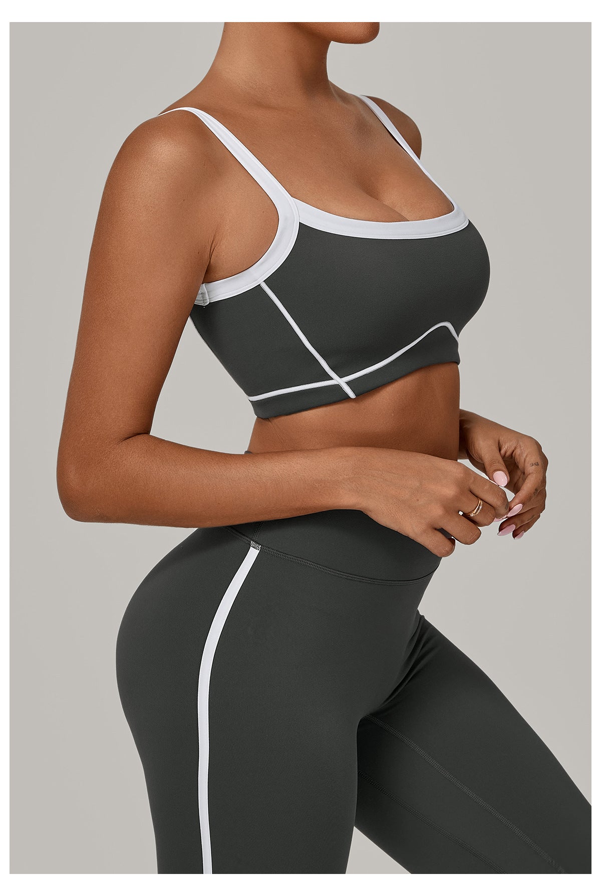 Autumn Sand Color Contrast Patchwork Yoga Bra Double Shoulder Strap Beauty Back Quick Drying Sports Tops Outerwear Running Yoga Clothes