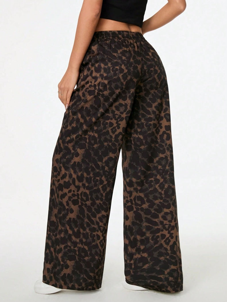 Women’s Winter Leopard Print Wide Leg Trousers – Casual Loose Fit